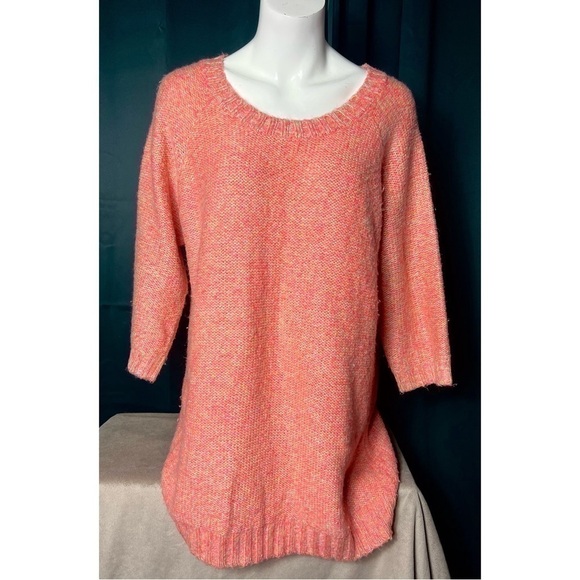 H&M Pink Multi Color Crewneck 3/4 Sleeve Long Tunic Acrylic Sweater Size Small - Picture 5 of 8